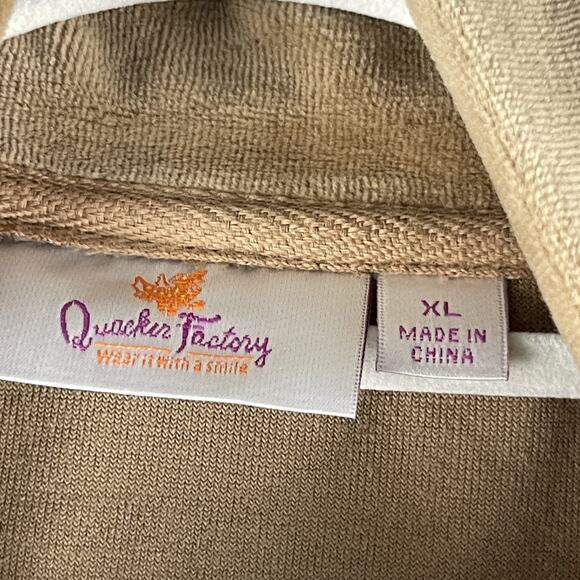 Quacker Factory Velour Vest Women XL Tan Rhinestone Bling Full Zip Quilted Artsy - Picture 4 of 14